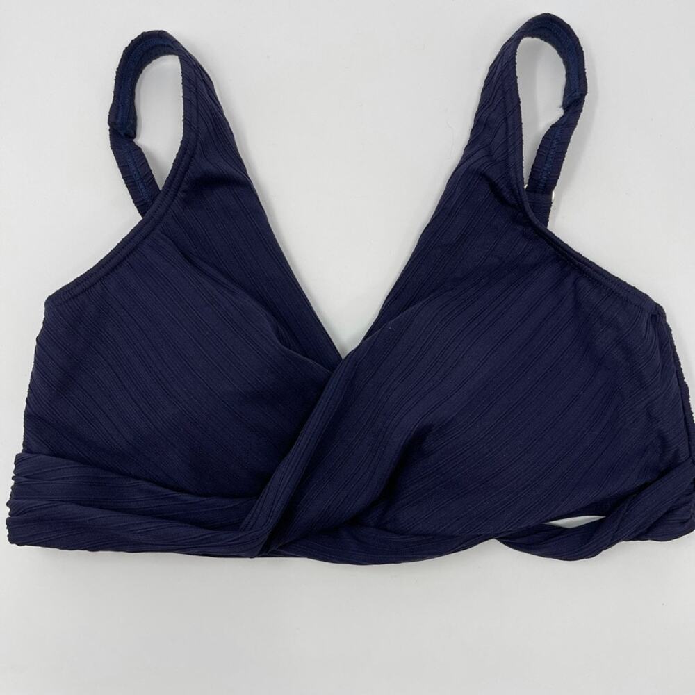 Sea Level Australia Twist Front Navy Gold Ribbed Womens Swim Bikini Top US 8